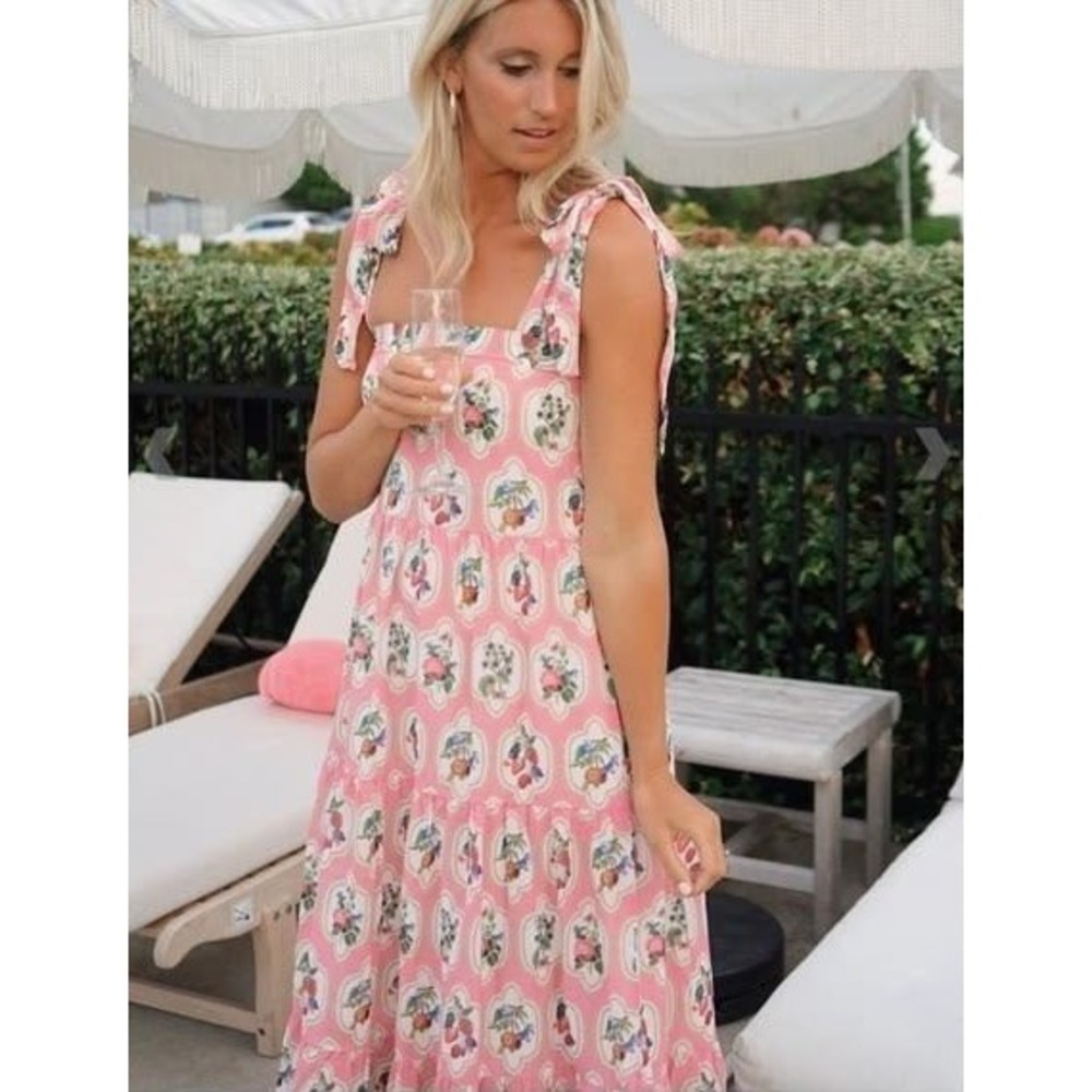 Smith & Quinn Sage Midi Dress S Fruit Patch Strawberry Print Butterfly Pink NWT